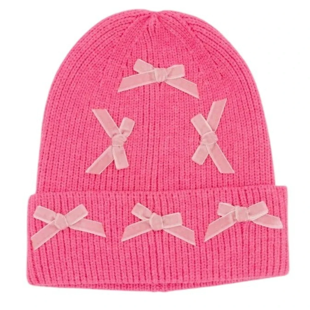 Simply Southern Preppy Solid‎ Pink COQUETTE Beanie Hat Bow Adorned NWT